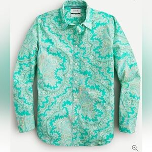 NWOT J. Crew Collection Size 4 Perfect Shirt Ratti Pendant Paisley Women's Green